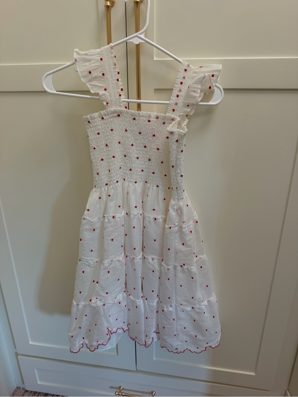 Hill House White Sundress with Red Polka Dot Embroidery